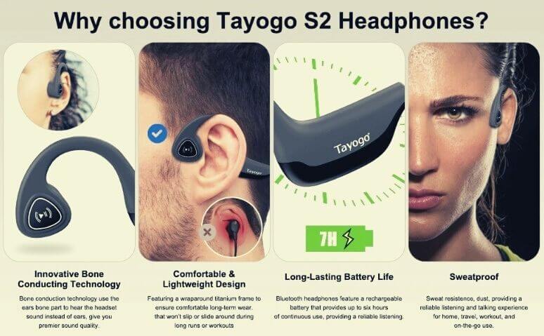 a picture describing in detail why you should choose the Tayogo bone-conducting headphones