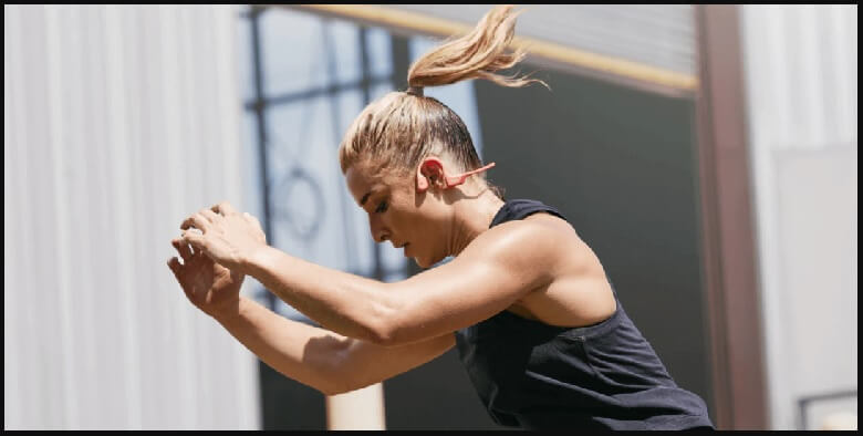 Bone conduction headphones being used during an outdoor workout - Spring outdoor workouts