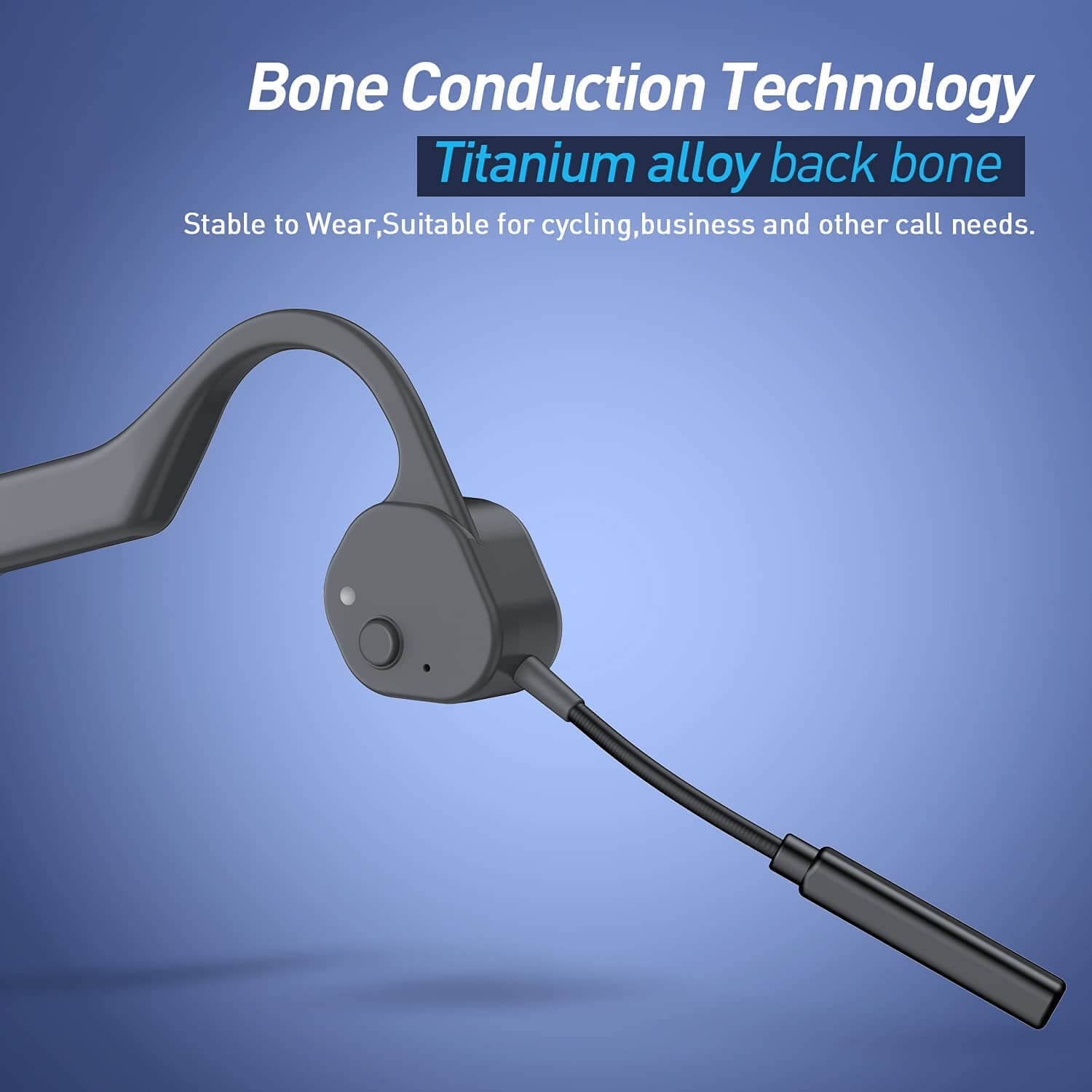 vidonn f3 pro bone conduction headphone with a boom mic showing titanium alloy back bone