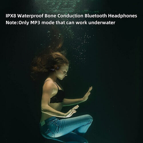 Person enjoying music with Bone Conduction Headphones with MP3 Player while relaxing and meditating underwater